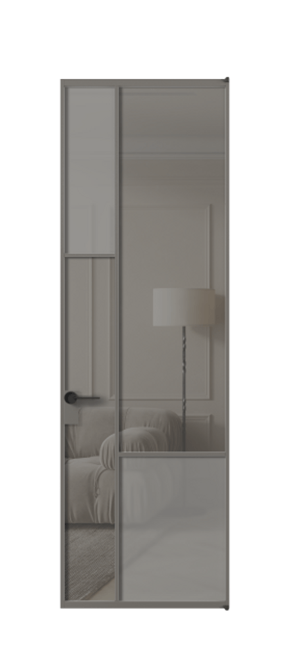 Межкомнатная дверь Mosaic АЛПЛ041.13 Алюминий классический серый Сатинированное серое стекло, триплекс, 6 мм + Прозрачное серое стекло, триплекс Цена 156290 ₽ | Volhovec