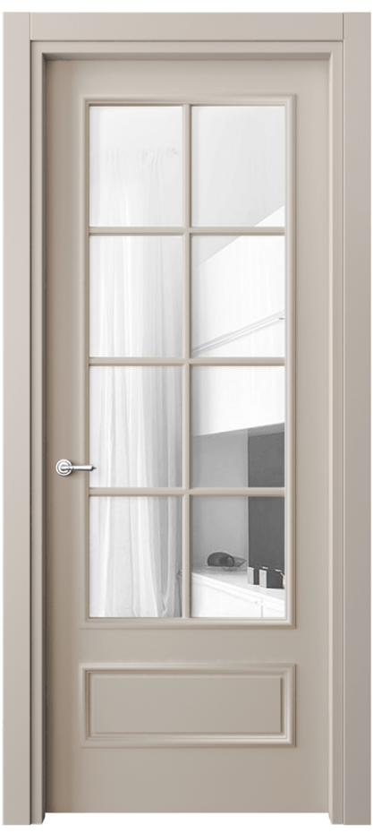 Межкомнатная дверь Paris 8112 Матовый светло-бежевый Прозрачное стекло, 4 мм Цена 72399 ₽| Volhovec