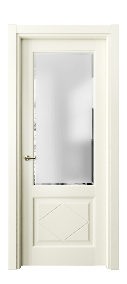Межкомнатная дверь Toscana Rombo 6342 Бук молочно-белый Сатинированное стекло с фацетом Цена 75039 ₽ | Volhovec
