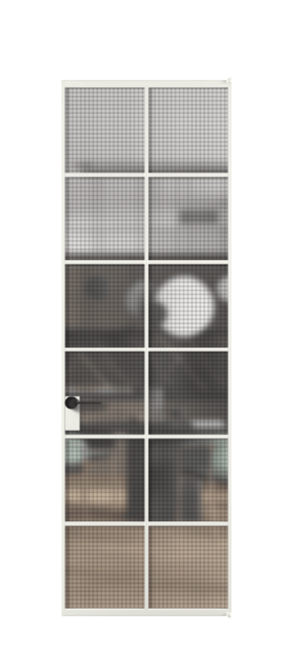 Алюминиевая дверь АЛПЛ040.05 Алюминий светло-серый Декоративное стекло с сеткой "Mesh silver", триплекс Цена 134930  | Volhovec