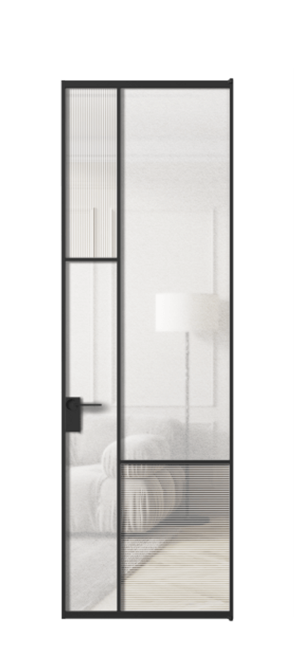 Межкомнатная дверь Mosaic АЛПЛ041.13 Алюминий Черный Рифлёное стекло "Дюна", триплекс, 6 мм + Фактурное стекло "Лёд", триплекс, 6 мм Цена 158790 ₽ | Volhovec