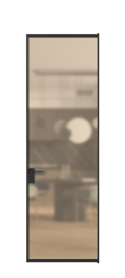 Алюминиевая дверь АЛПЛ040.01 Алюминий Черный Сатинированное оранжевое стекло, триплекс, 6мм Цена 6540  | Volhovec