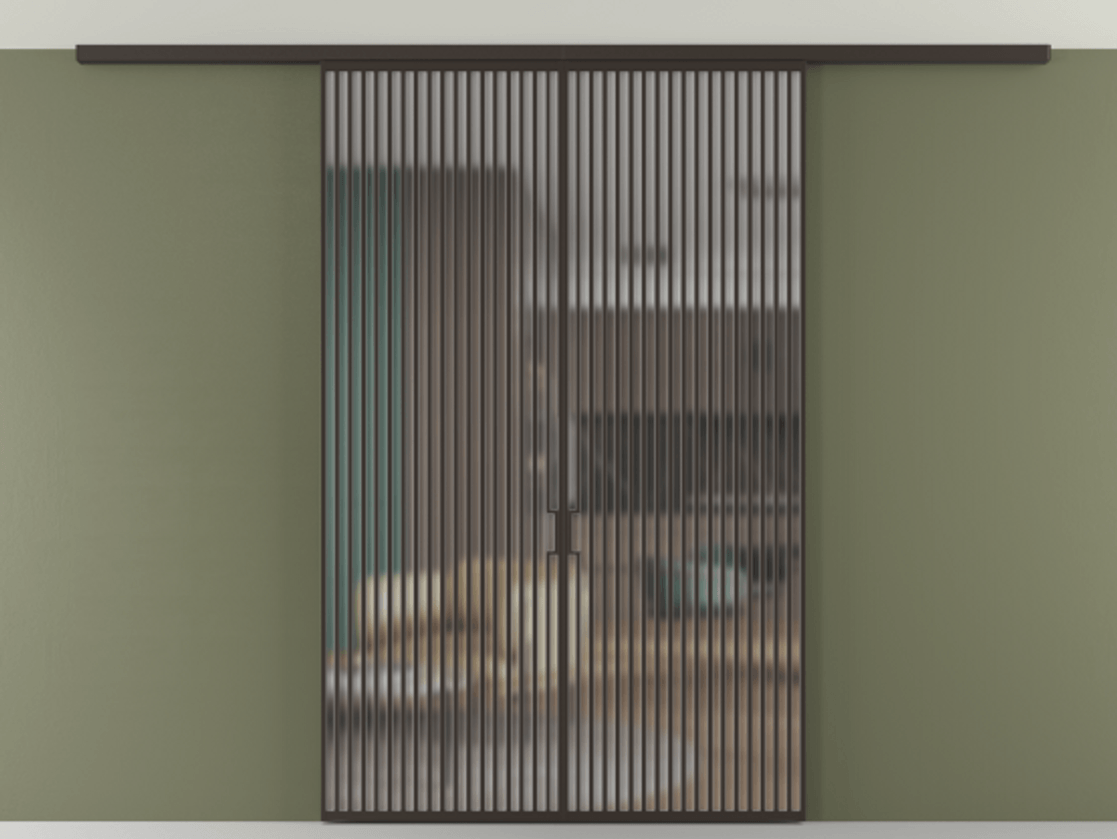 Перегородка Формато вдоль стены на потолок 2 створки АЛПР 040.06 Алюминий антрацит Сатинированное стекло "Мателюкс Кристал Вижн", калёное, матовое, каленое 6 мм Цена 459520 ₽ | Volhovec