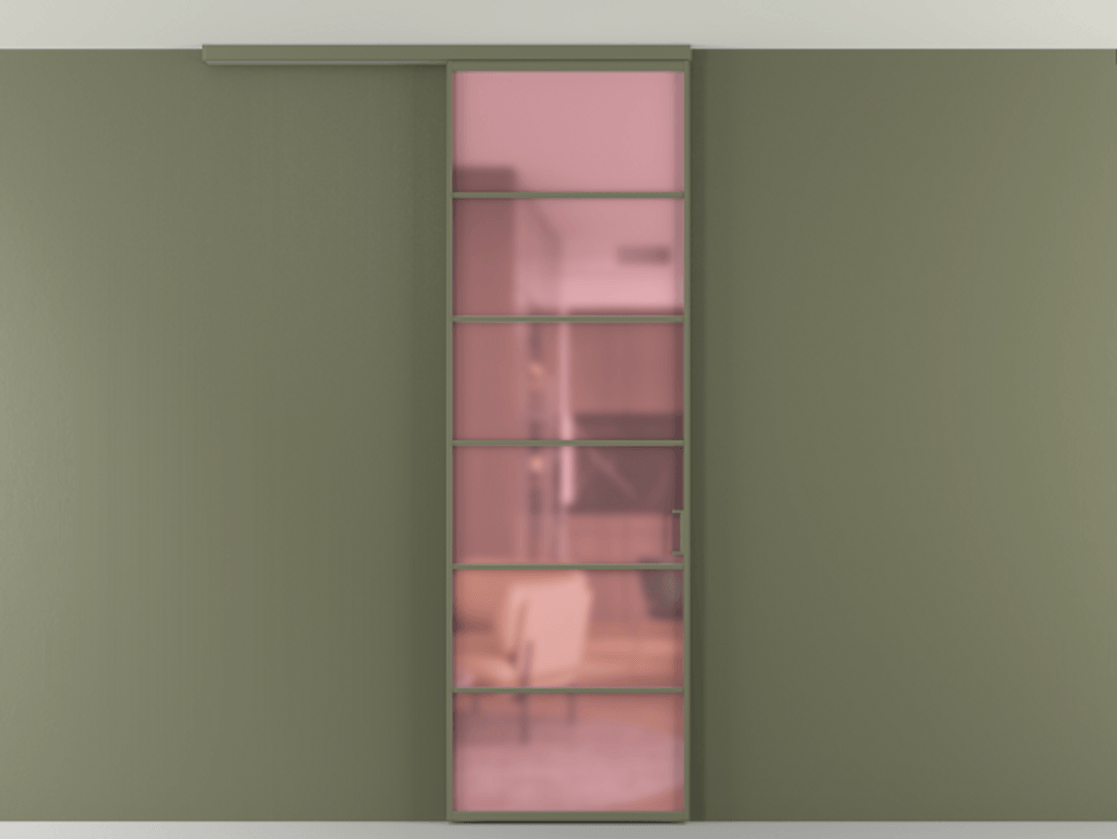 Перегородка Формато вдоль стены на потолок 1 створка АЛПР 040.04 Алюминий оливковый тёмный Сатинированное розовое стекло, триплекс Цена 103293 ₽ | Volhovec