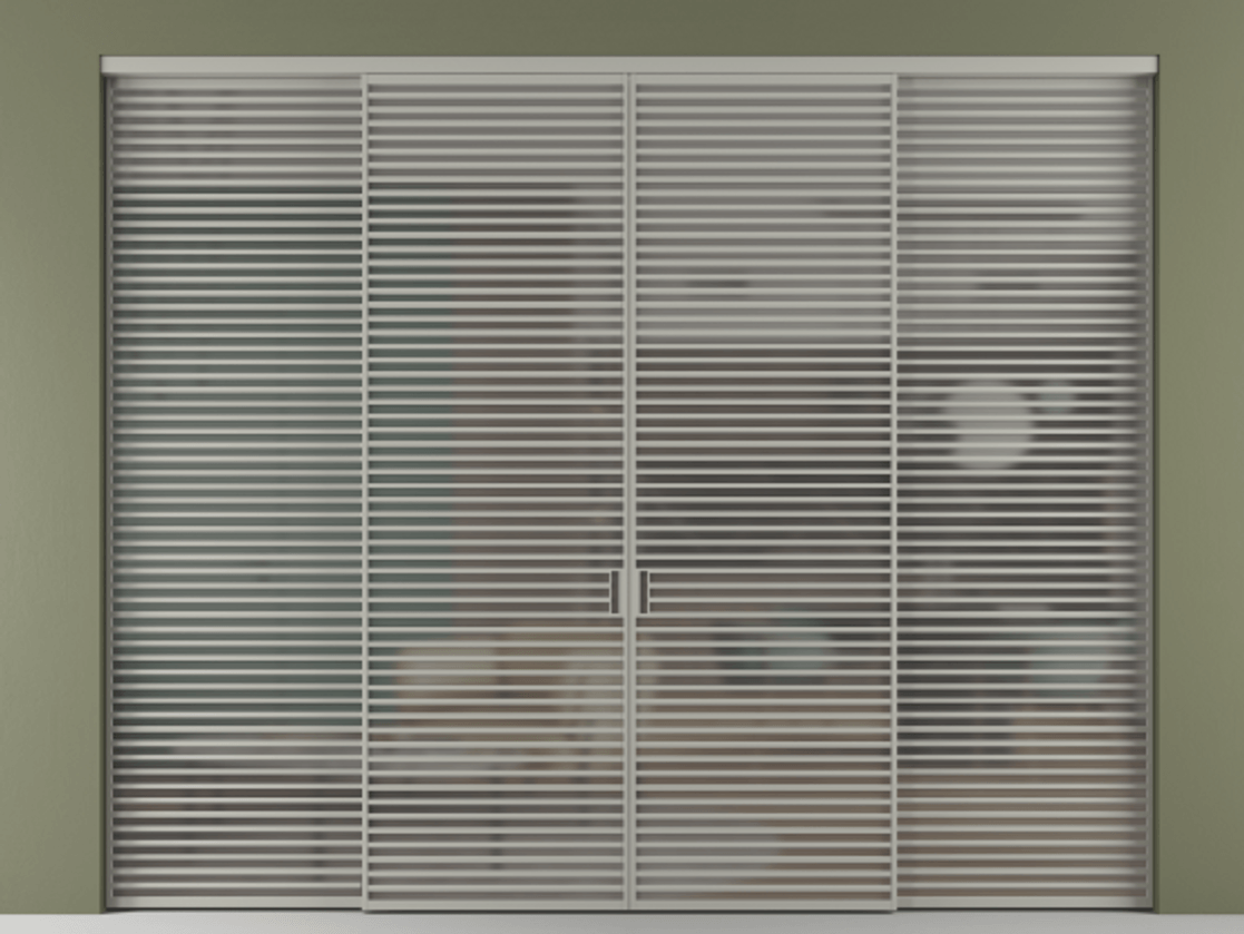 Перегородка Formato внутри проёма четырёхстворчатая АЛПР 040.07 Алюминий нейтральный серый Сатинированное серое стекло, триплекс, 6 мм Цена 743900 ₽  | Volhovec