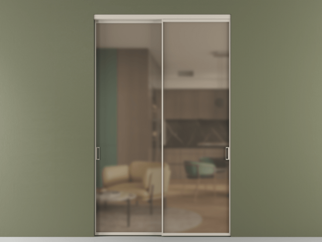 Перегородка Formato внутри проёма двустворчатая АЛПР 040.01 Алюминий светло-бежевый Сатинированное бронзовое стекло, триплекс Цена 186900 ₽  | Volhovec