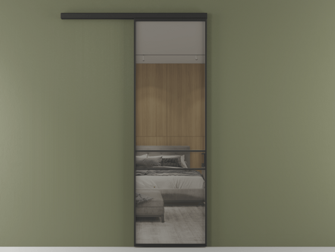 Перегородка Формато вдоль стены 1 створка АЛПР 040.02 Алюминий Черный Рефлективное серое стекло "Стопсол", калёное Цена 124200 ₽  | Volhovec