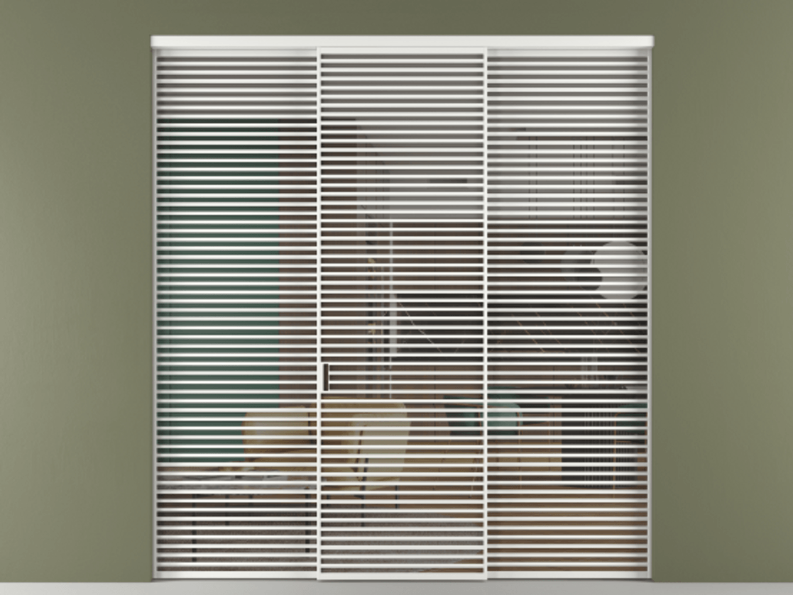 Перегородка Формато внутри проёма 3 створки АЛПР 040.07 Алюминий белоснежный Прозрачное серое стекло, триплекс Цена 483740 ₽ | Volhovec