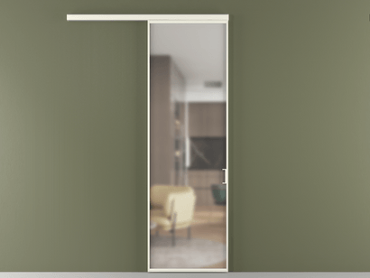 Алюминевая перегородка АЛПР 040.01_АЖМ_Matelux Crystalvision_new. Цвет Алюминий жемчужный. Материал Алюминий в эмали. Коллекция Перегородка Formato вдоль стены одностворчатая. Картинка.