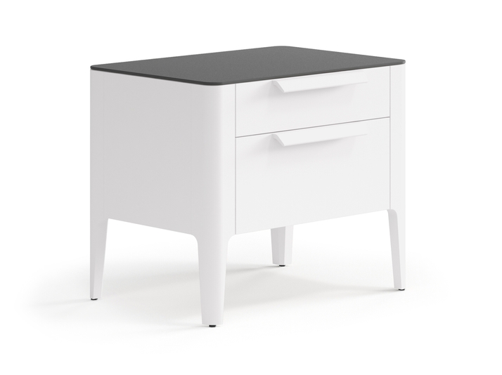 Мебель Тумба прикроватная Piega 2 ящика. Цвет Матовый пудровый белый. Материал Гладкая эмаль. Коллекция Тумба прикроватная Piega 2 ящика. Картинка.