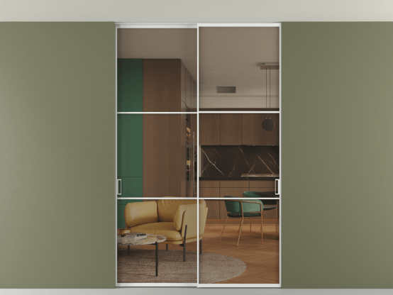 Алюминевая перегородка АЛПР 040.03_АБЛ_Бронза триплекс_new. Цвет Алюминий белоснежный. Материал Алюминий в эмали. Коллекция Перегородка Формато внутри проёма скрытое крепление в потолок 2 створки. Фото. Алюминевая перегородка АЛПР 040.03_АБЛ_Бронза триплекс_new. Цвет Алюминий белоснежный. Материал Алюминий в эмали. Коллекция Перегородка Формато внутри проёма скрытое крепление в потолок 2 створки. Картинка.