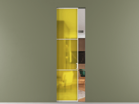 Алюминевая перегородка skr1_03_ Алюминий пудровый белый Сатинированное жёлтое стекло, триплекс, 6мм. Цвет Алюминий пудровый белый. Материал Алюминий в эмали. Коллекция Перегородка Formato скрытый пенал 1 створка. Картинка.