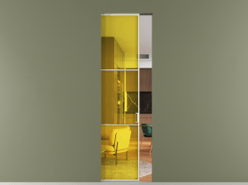 Алюминевая перегородка АЛПР 040.03 ММБ ПРОЗ ЖЕЛ. Цвет Алюминий молочно-белый. Материал Алюминий в эмали. Коллекция Перегородка Formato скрытый пенал 1 створка. Картинка.