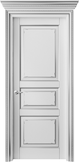Дверь межкомнатная 6231 ББЛС. Цвет Бук белоснежный с серебром. Материал  Массив бука эмаль с патиной. Коллекция Royal. Картинка.