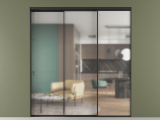 Алюминевая перегородка vn3_01 Matelux Crystalvision ЧЕР. Цвет Алюминий Черный. Материал Алюминий. Коллекция Перегородка Формато внутри проёма 3 створки с синхронным механизмом. Картинка.