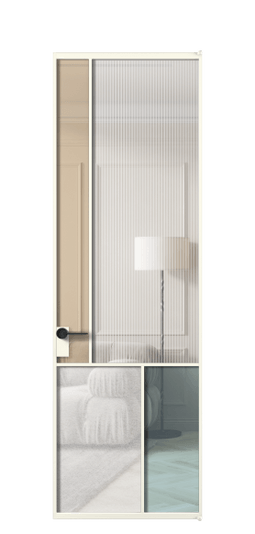 Дверь межкомнатная АЛПЛ041.20 АЖМ 4 стекла. Цвет Алюминий жемчужный. Материал Алюминий в эмали. Коллекция Mosaic. Картинка.