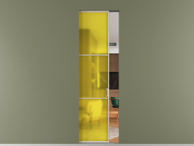 Алюминевая перегородка skr1_03_ Алюминий бежево-серый Сатинированное жёлтое стекло, триплекс, 6мм. Цвет Алюминий бежево-серый. Материал Алюминий в эмали. Коллекция Перегородка Formato скрытый пенал 1 створка. Картинка.