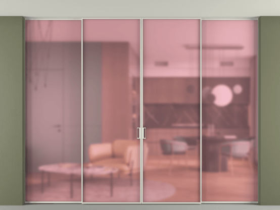 Алюминевая перегородка АЛПР 040.01_БЕЛ_САТ РОЗ_new. Цвет Алюминий Белый. Материал Алюминий. Коллекция Перегородка Formato внутри проёма скрытое крепление в потолок 4 створки. Картинка.