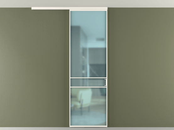 Алюминевая перегородка vd1_02 Алюминий пудровый белый Сатинированное голубое стекло, триплекс, 6мм. Цвет Алюминий пудровый белый. Материал Алюминий в эмали. Коллекция Перегородка Formato вдоль стены на потолок 1 створка. Картинка.