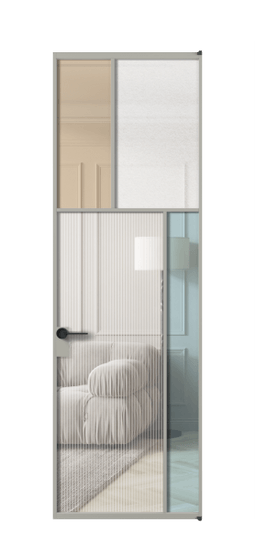 Дверь межкомнатная АЛПЛ041.23 АНСР 4 стекла. Цвет Алюминий нейтральный серый. Материал Алюминий в эмали. Коллекция Mosaic. Картинка.